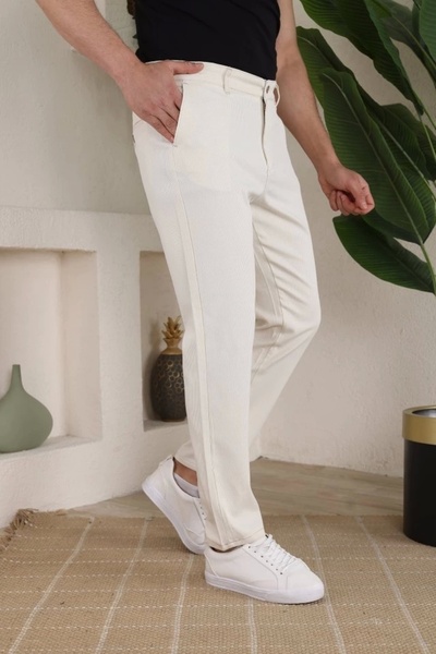 Kaplan Men's Casual Slim Fit Cord Patterned Fabric Trousers