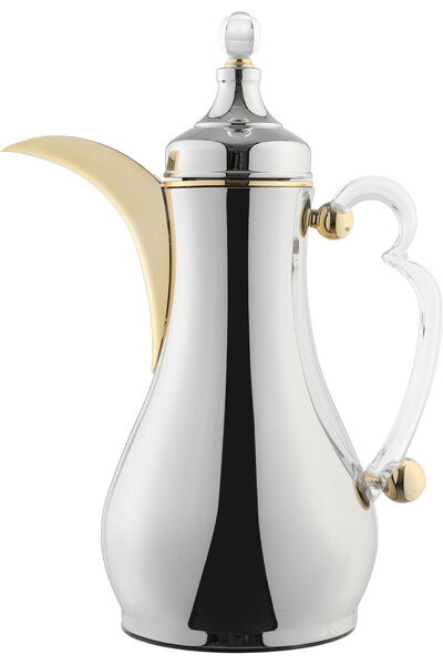 Alsaif Gallery Al Saif Gallery Al Asalah Thermos Set, 1/1 liter, inner glass, outer steel, dark wood