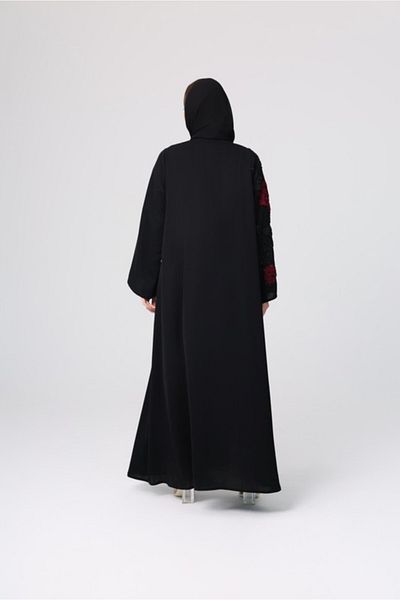 IKKXA Embroidery Red Roses Beaded Abaya
