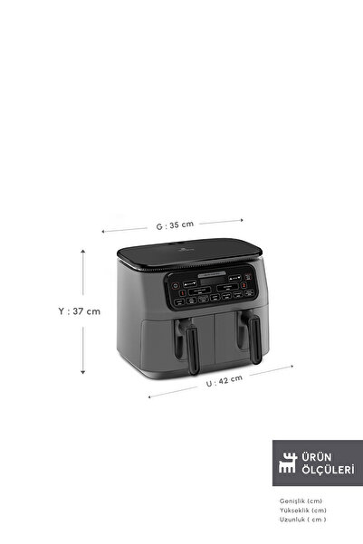Karaca Air Pro Cook Duo Tandır XXXL 8 Litre Airfryer Fritöz Space Gray Black 8 Kişilik