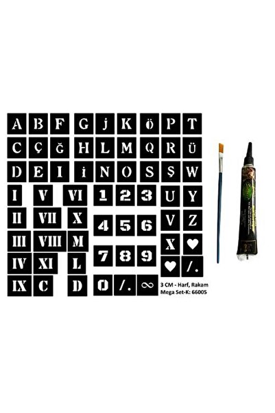 Genel Markalar Harf ve Rakamlar Mega Geçici Dövme Seti Hint Kınası ve Fırça Hediyeli Set