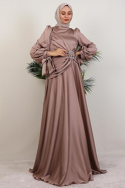 GİYZAMİLA Front Stone Buckle Dress Mink
