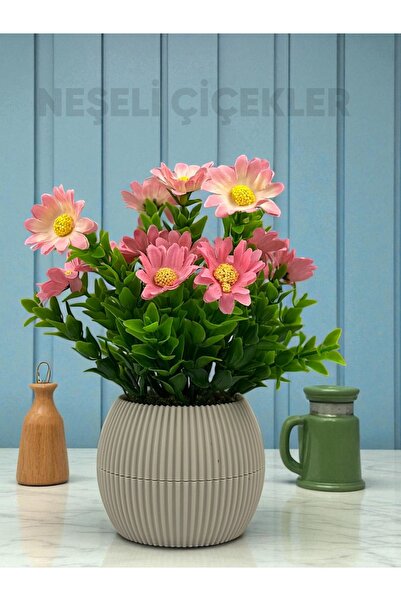 NEŞELİ ÇİÇEKLER Küçük Yapay Çiçek Dekoratif Masa Süsü 20 cm Mini Masa Üstü Çiçeği Plastik Saksıda Ev Süsleri Hediye