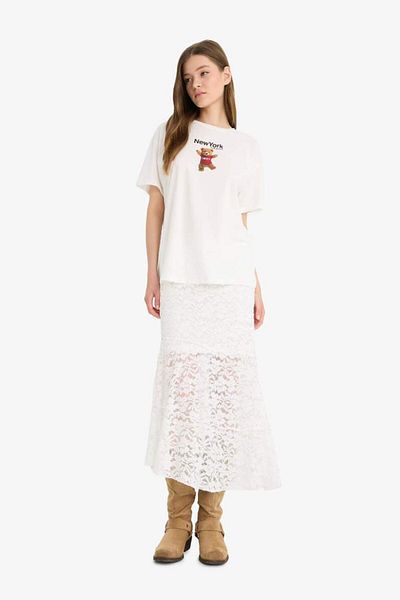 DeFacto New Season Coool I Love Ny Oversize Wide Fit Crew Neck Back Printed Short Sleeve