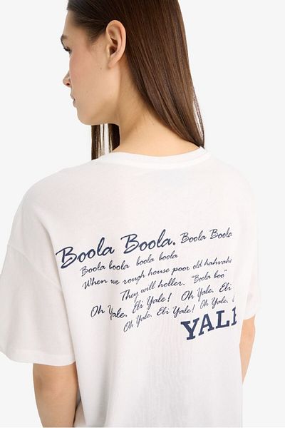 DeFacto New Season Yale University Oversize Wide Fit Crew Neck Printed Short Sleeve