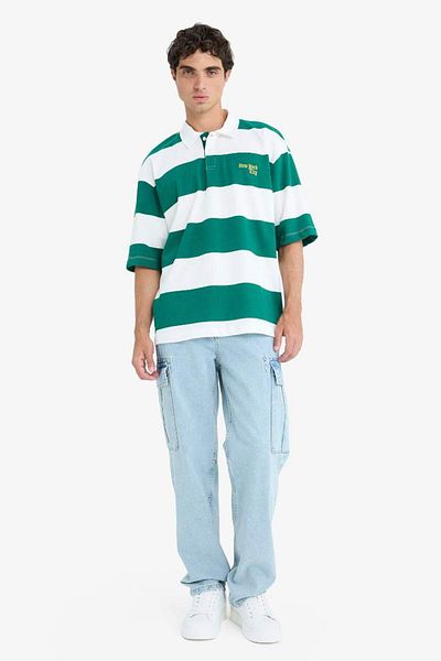 DeFacto New Season 100% Cotton Boxy Fit Polo Neck Striped Short Sleeve T-Shirt