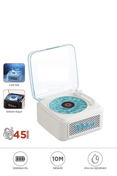 Başkenttekno Nostalji Plak Görünüm Mini Dekor Waves BT Işıklı Müzik Çalar Saa...