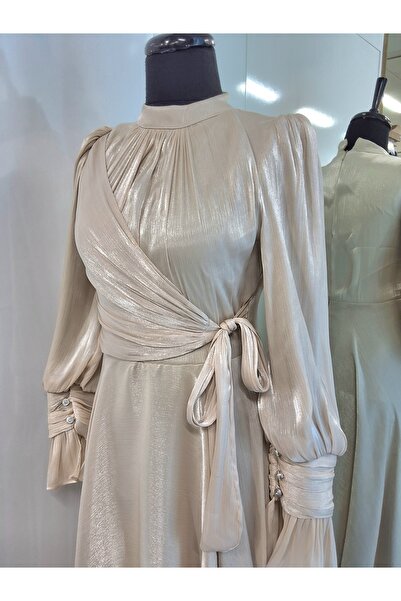 Butik JANJANLI ŞİFON EKRU YANDAN BAĞLAMALI ABİYE