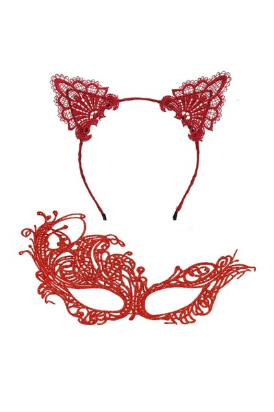 lowell home مجموعة قناع وتاج من الدانتيل الأحمر الغامض رقم 1 - مجموعة الأزياء