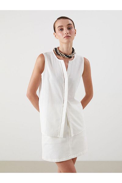 LC Waikiki Quality Parts from Celebi Store |   Ecru  Collar Openwork Blouse