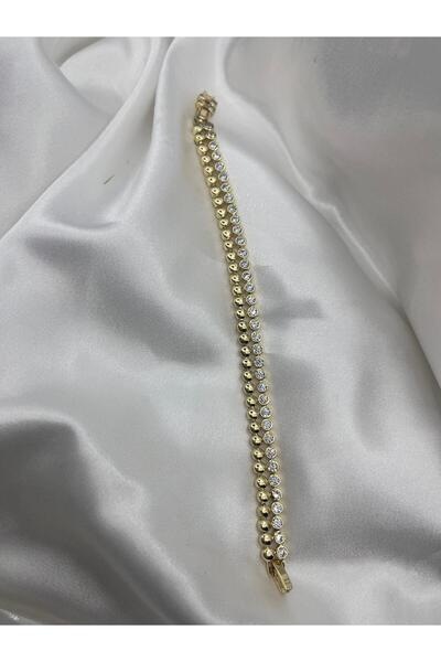 Yıldız Accessory SuYolu Çift Sıra Zirkon Taşlı Altın Kaplama Kademeli Ölçü Özel Seri Işıltılı Çelik XUPİNG Bileklik