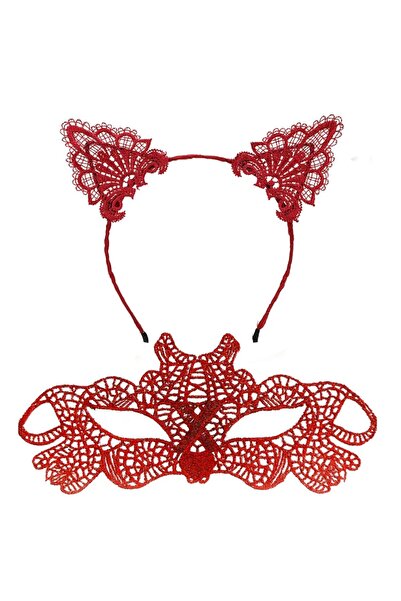 lowell home مجموعة تاج وقناع من الدانتيل باللون الأحمر الناري رقم 10 - مجموعة حفلة ماسك باليو والمناسبات الخاصة