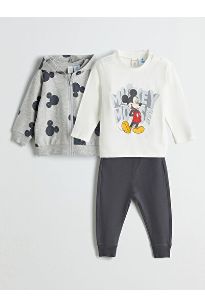 LC Waikiki Hooded Mickey Mouse Printed Baby Boys' 3-Piece Set