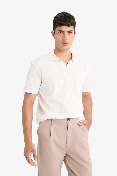 DeFacto New Season Regular Fit Polo Neck Waffle Short Sleeve T-Shirt