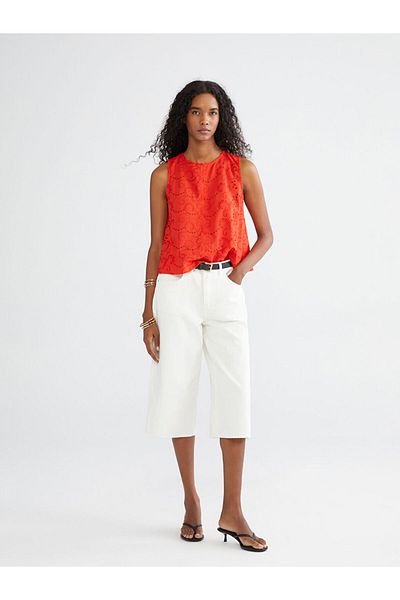 LC Waikiki Quality Parts from Celebi Store |   Red Crew Neck Openwork Embroidery Blouse
