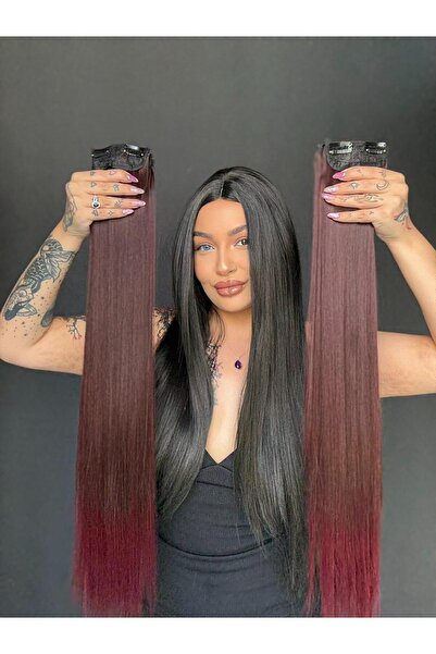 Suzan Peruk Koyu Kızıl Viole Kızılı 8 parça Düz uzun Çıt Çıt Saç 70cm Ekstra ...