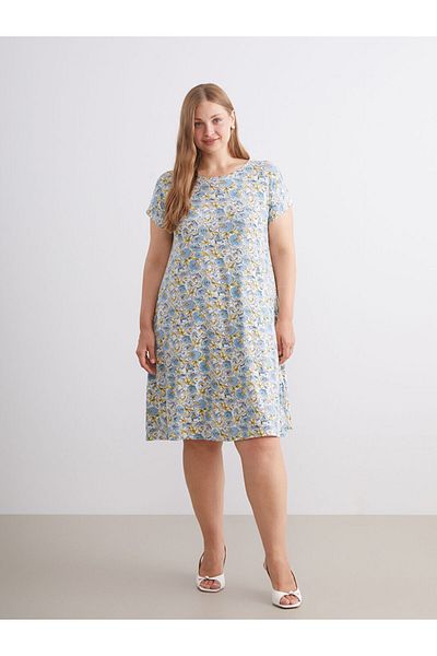LC Waikiki Quality Parts from Celebi Store |   Grace Navy Blue Crew Neck Floral A-Line Dress