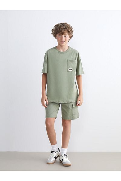 LC Waikiki Quality Parts from Celebi Store |   Green Crew Neck Plain Pocket Boy's T-Shirt