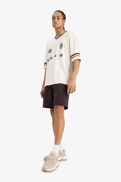 DeFacto New Season 100% Cotton Ford Motor Company Loose Fit V-Neck Back Printed Short Sleeve