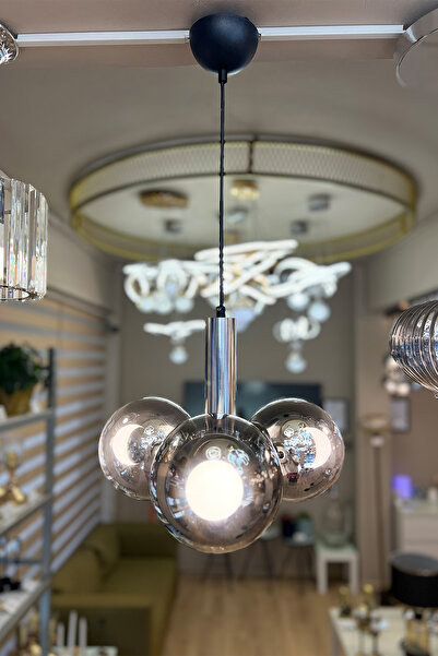 MINIMAL ETICARET VE BILGI TEKNOLOJILERI Globe Black & Silver TRİO Sarkıt Cam ...