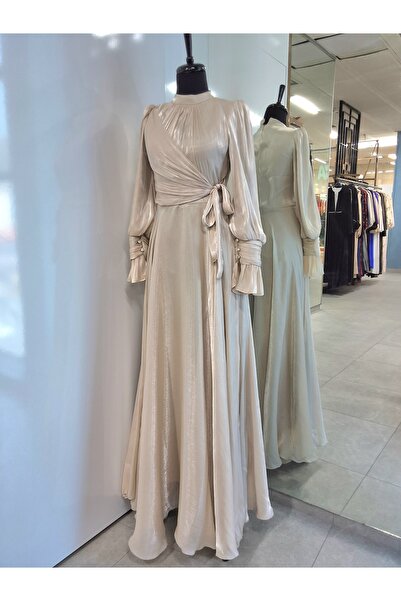 Butik JANJANLI ŞİFON EKRU YANDAN BAĞLAMALI ABİYE