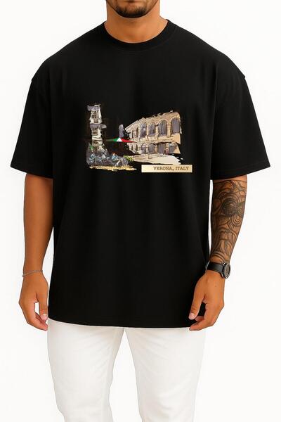 Bahriyeli Collection Oversize Verona Italy Unisex T-Shirt with Chest and Back...