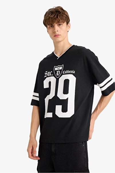 DeFacto Μπλουζάκι με κοντό μανίκι με στάμπα Loose Fit Crew F9646AX25HS