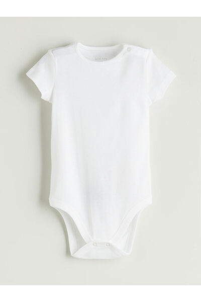 LC Waikiki Ecru Crew Neck Baby Girl Snap Fastener Bodysuit 3-Piece