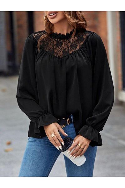 modamtn Women's Long Sleeve Turtleneck Lace Sandy Blouse