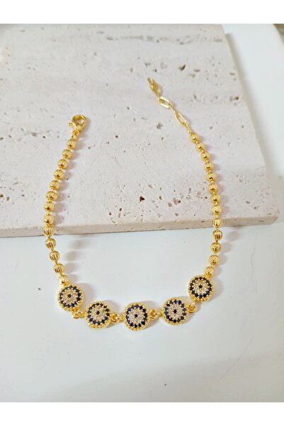 mos&more Çelik Gold Mavi Nazar Temalı Bileklik, Bilezık
