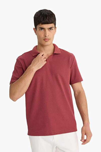 DeFacto Μπλουζάκι με κοντό μανίκι με υφασμάτινο γιακά πόλο με υφή βάφλα F0315AX25AU