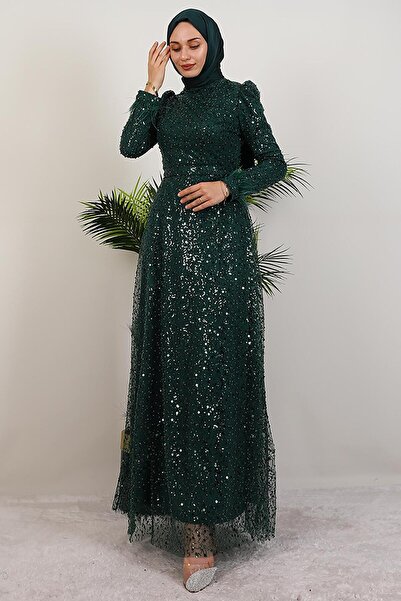 GİYZAMİLA Φόρεμα με πούπουλα σμαραγδένιο