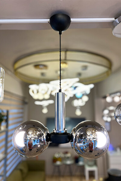 MINIMAL ETICARET VE BILGI TEKNOLOJILERI Globe Black & Silver DUAL Cam Avize