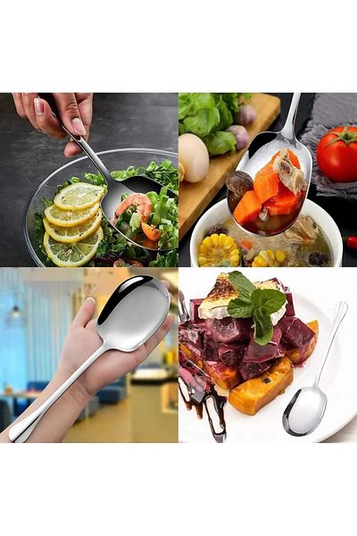 afifehome 2 Pcs Practical 21 cm Stainless Steel Luxury Serving Salad Spoon Steel Food Serving Spoon