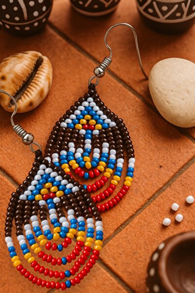 puffydik أقراط ملونة بنمط عرقي - مصنوعة يدويًا