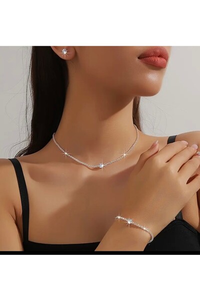 DEROSA JEWELRY&TEXTILES PENÇE ZİNCİRLİ ZİRKONYA KOLYE,KÜPE VE BİLEKLİK