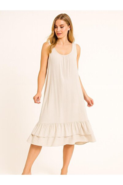 Butik İtalyan Pamuklu Elbise - BEJ