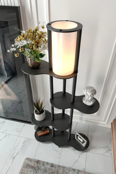 RAVILO Travers Raflı Lambader Siyah