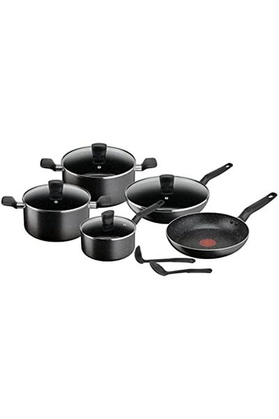 TEFAL Cookware Set | Dark Stone 11 pcs Cooking Set | Non-stick | stewpots 22/24 cm + lids | saucepan