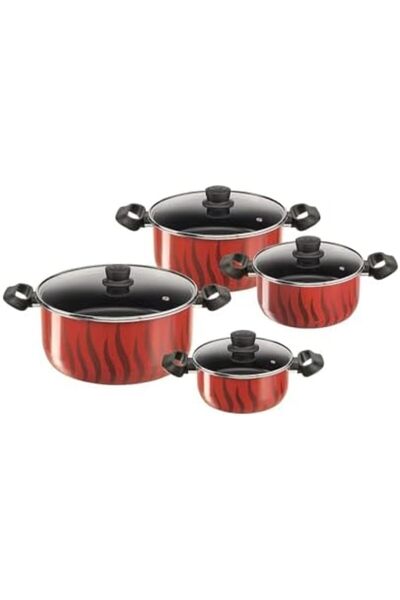 TEFAL Cookware Set | G6 Tempo Flame 8 Pcs Cooking Set | Casseroles | Red | Aluminium | 2 Years Warra