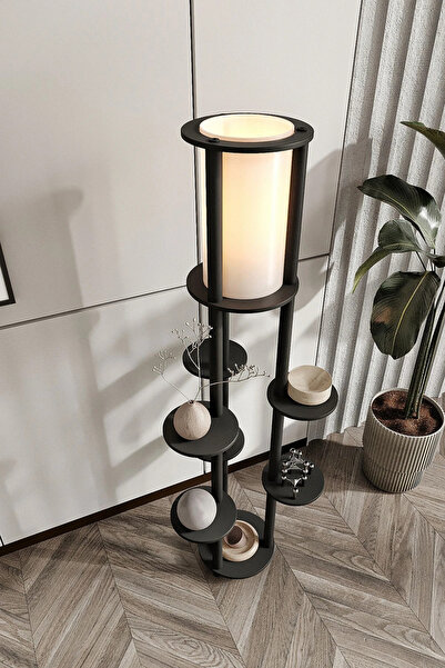 RAVILO Volante Raflı Lambader Siyah, 1. Sınıf MDF ve PVC Başlık