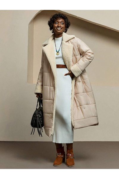 SERBA Ray Pattern Plush Garnished Women's Quilted Coat