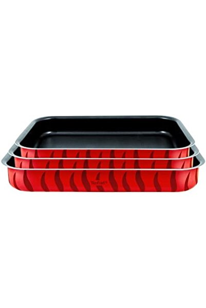 TEFAL Les Specialistes Rectangular Oven Dish Set, Black/Red, 3 Piece