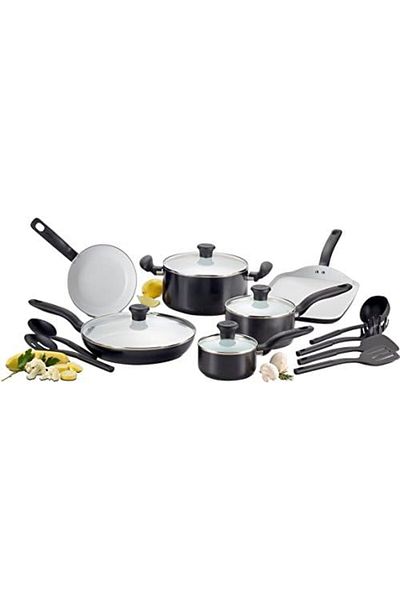 TEFAL Nonstick Ceramic-Coated 16-Piece Cookware Set, Black