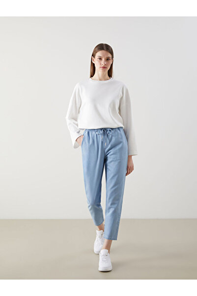 LC Waikiki Lcw Modest Indigo Elastic Waist Carrot Fit Women's Jean Trousers S...