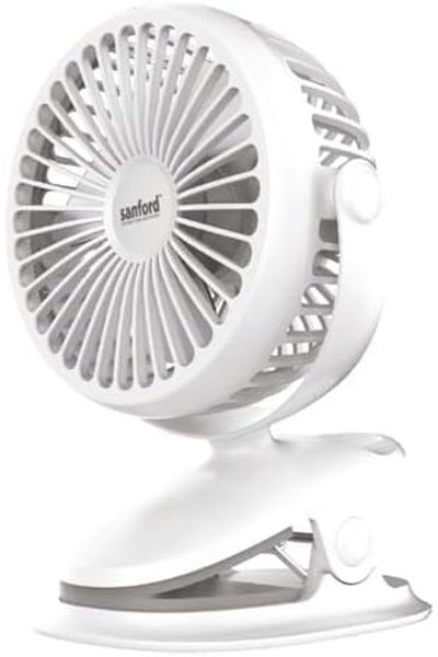 Sanford Rechargeable Portable Clip Fan – 2000mAh Battery, 5Hr Run Time, 3-Speed, 360° Rotation, S