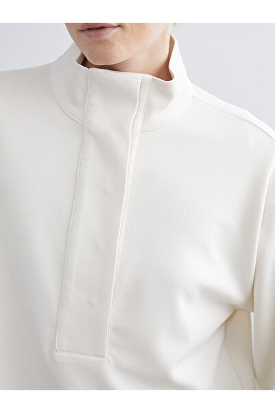 LC Waikiki LCW Modest Bej Dik Yaka Oversize Kadın Sweatshirt Tunik W5HJ82Z8NVY25