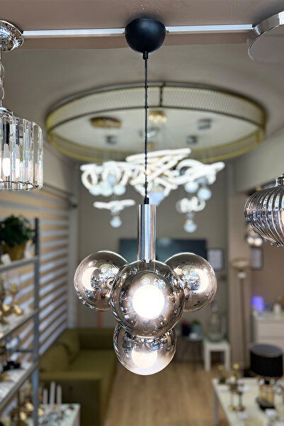 MINIMAL ETICARET VE BILGI TEKNOLOJILERI Globe Black & Silver 3+1 Sarkıt Cam A...