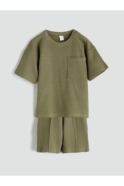 LC Waikiki Lcw Kids Khaki Basic Boy's T-Shirt and Shorts 2-Piece