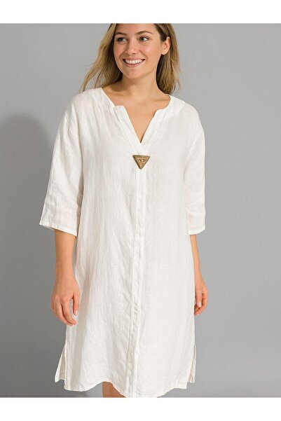 Butik İtalyan Keten Elbise - BEYAZ